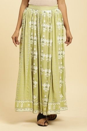 W for Woman Light Green Print Mix Skirt | Grocsy