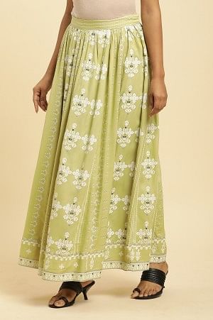 W for Woman Light Green Print Mix Skirt | Grocsy
