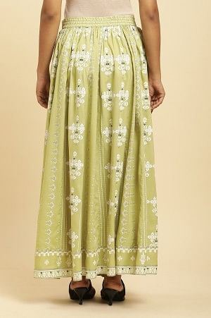 W for Woman Light Green Print Mix Skirt | Grocsy