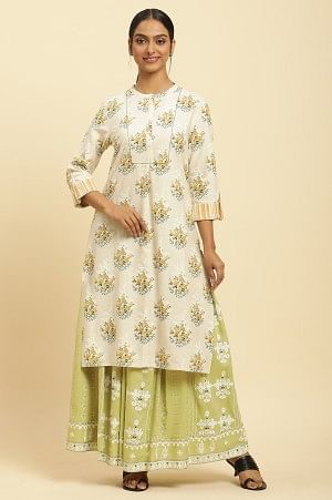 W for Woman Light Green Print Mix Skirt | Grocsy