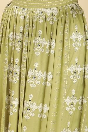 W for Woman Light Green Print Mix Skirt | Grocsy