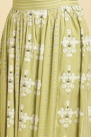 W for Woman Light Green Print Mix Skirt | Grocsy