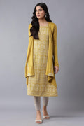 W for Woman Yellow Embroidered Winter Jacket | Grocsy