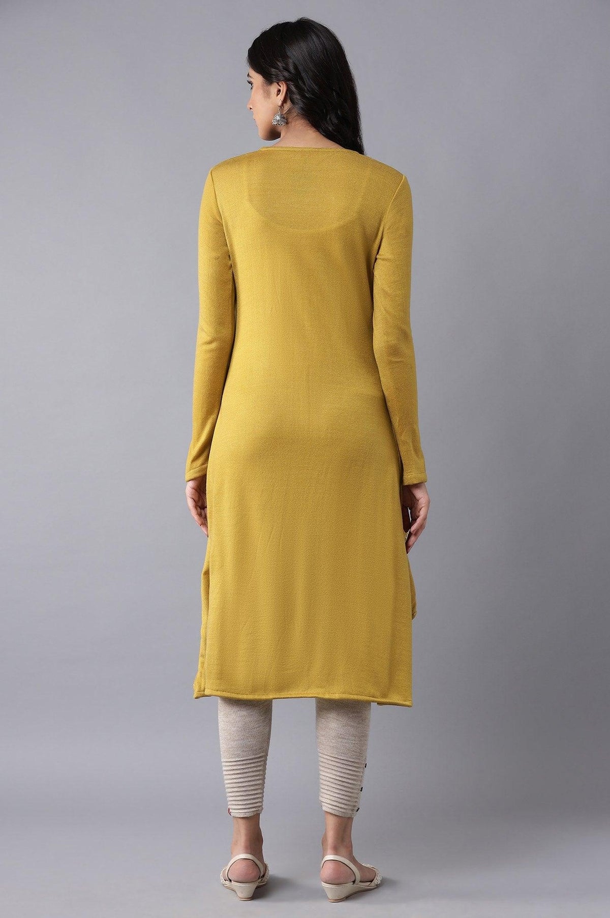 W for Woman Yellow Embroidered Winter Jacket | Grocsy