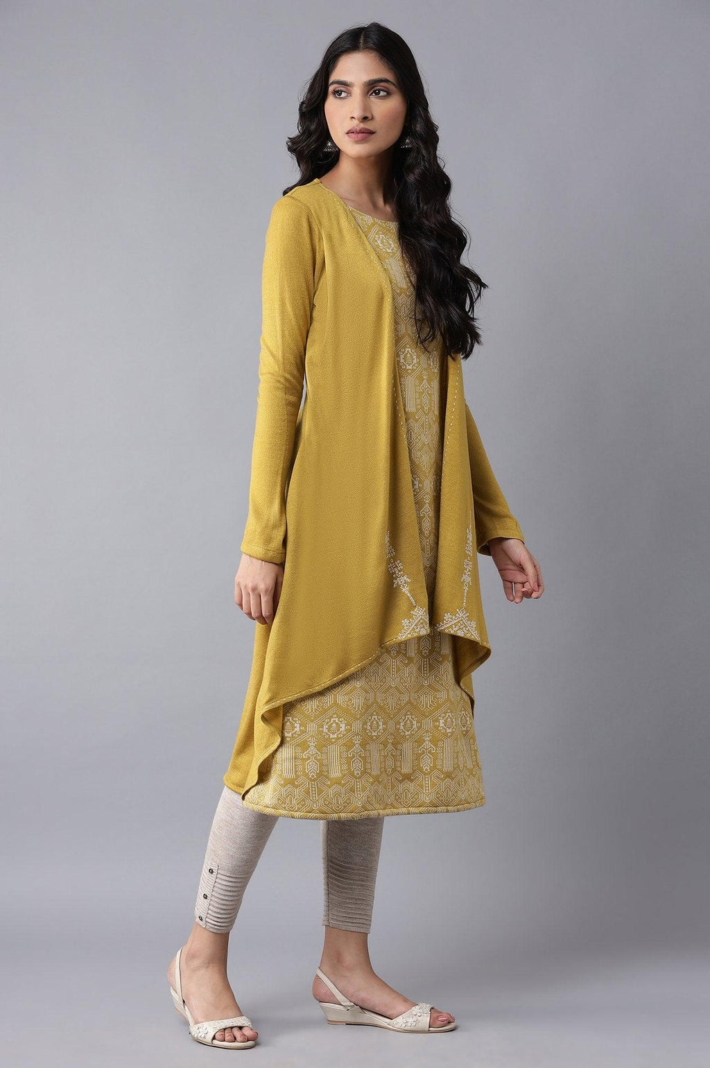 W for Woman Yellow Embroidered Winter Jacket | Grocsy