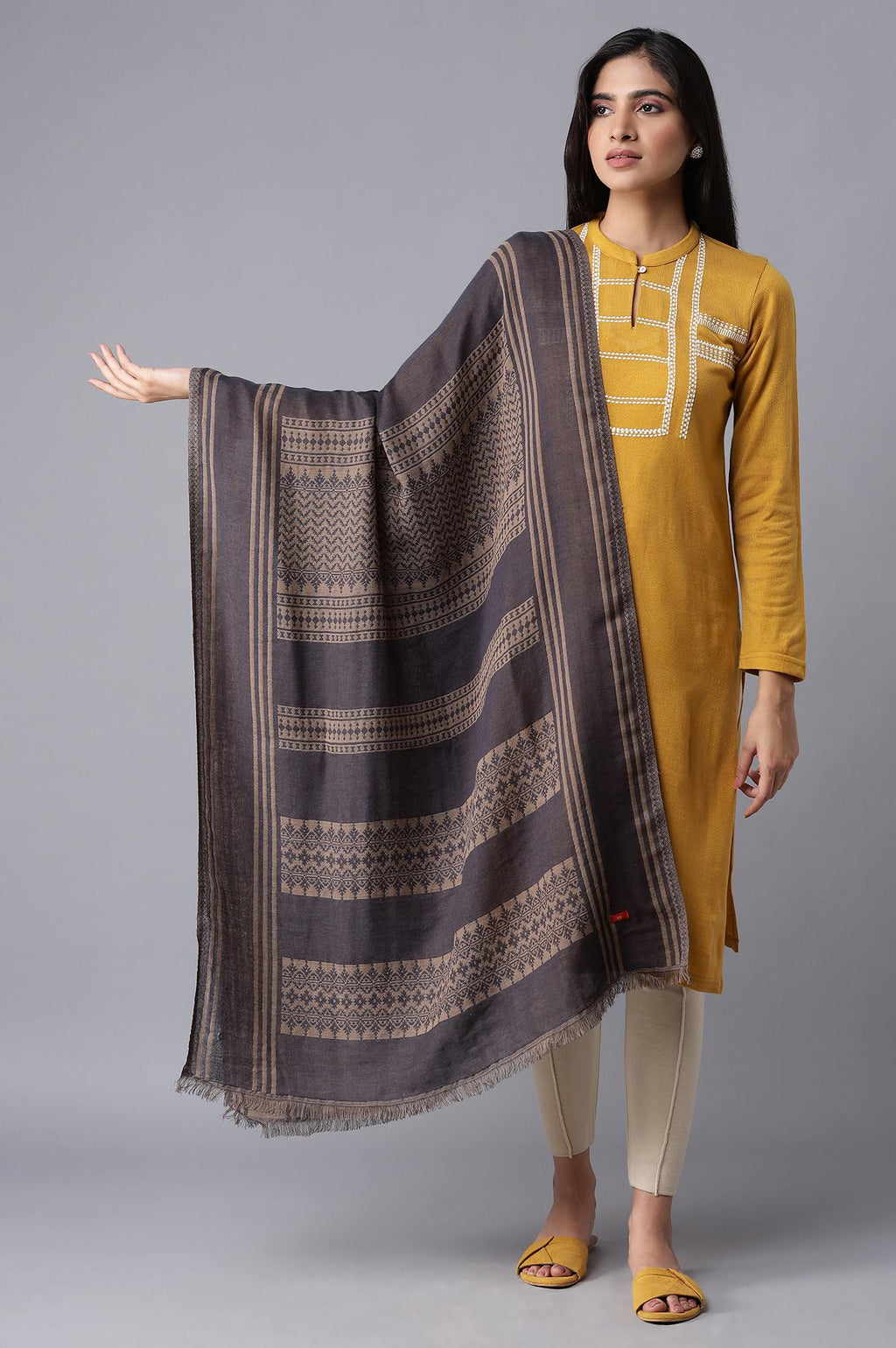 W for Woman Blue Jacquard Shawl | Grocsy