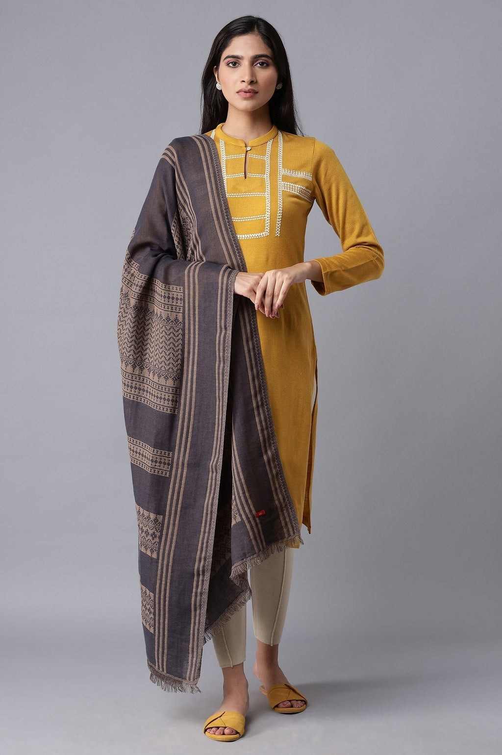 W for Woman Blue Jacquard Shawl | Grocsy