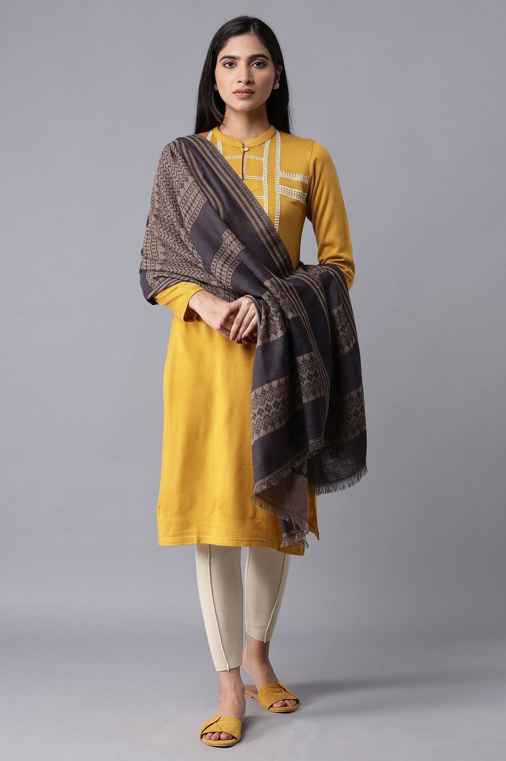 W for Woman Blue Jacquard Shawl | Grocsy
