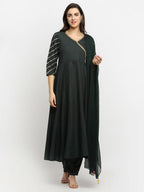 Rudra Bazaar Green Angrakha Style Flared Anarkali Kurta with Pyjamas & Dupatta | Grocsy