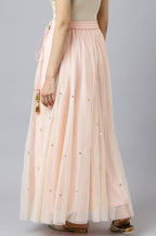 W for Woman Blush Pink Mesh Flared Skirt | Grocsy