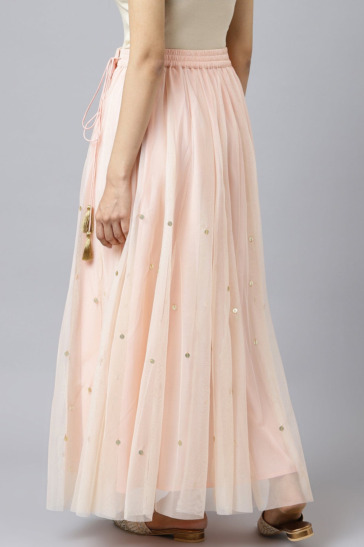 W for Woman Blush Pink Mesh Flared Skirt | Grocsy