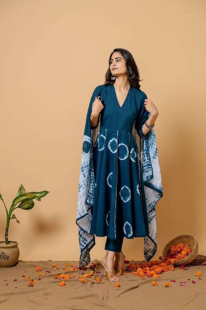 Joban Fashion Navy Blue Tie & Dye Cotton Suit Set | Grocsy