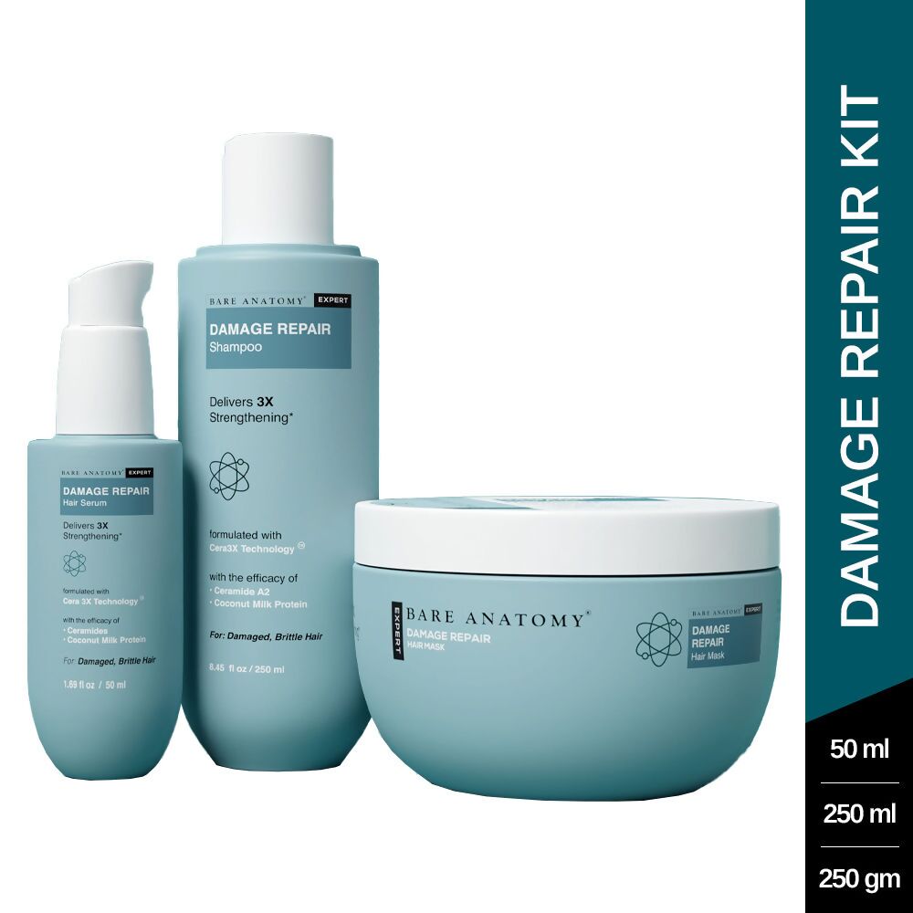 Bare Anatomy Expert Damage Repair Kit (Shampoo + Hair Mask + Serum) | Repairs Damaged, Weak and Dry Hair | Grocsy