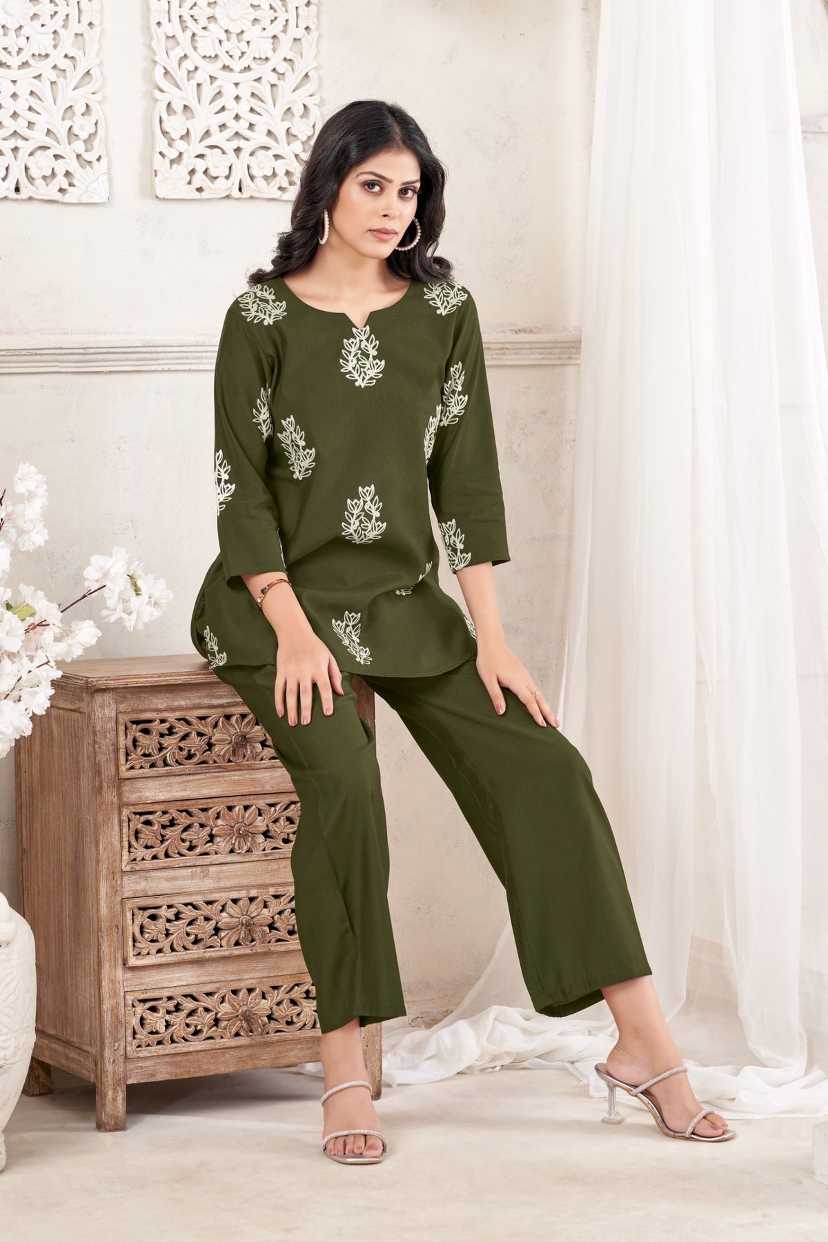 Anaita Butta Green Stylish Readymade Co-Ords Set | Grocsy