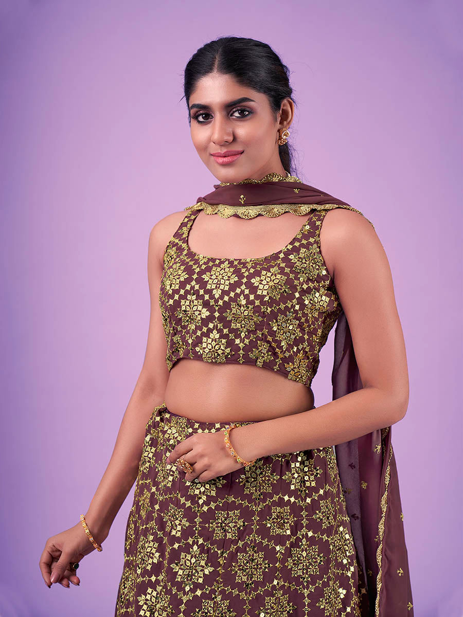 Myra Lilac Georgette Embroidered Designer Lehenga | Grocsy