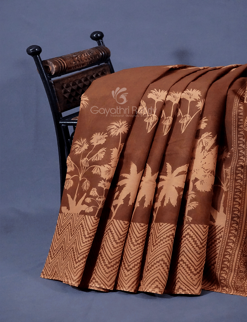 Dark Mustard Colour Block Print Pure Mulmul Cotton Saree By Gayathri Reddy Designer Studio | Grocsy