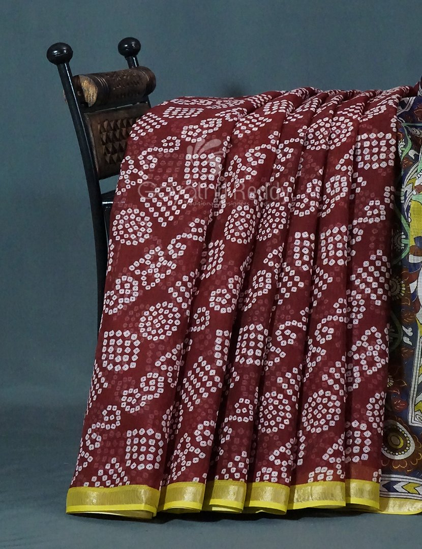 Shades of Maroon With Bandhni Design Pure Kota Cotton Saree By Gayathri Reddy Designer Studio | Grocsy