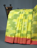 Dual Shades of Lime Green Mangalagiri Ikkat Cotton Saree By Gayathri Reddy Designer Studio | Grocsy