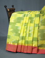 Dual Shades of Lime Green Mangalagiri Ikkat Cotton Saree By Gayathri Reddy Designer Studio | Grocsy