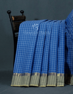 Denim Blue With Checks Pure Mangalgiri Cotton Saree By Gayathri Reddy Designer Studio | Grocsy
