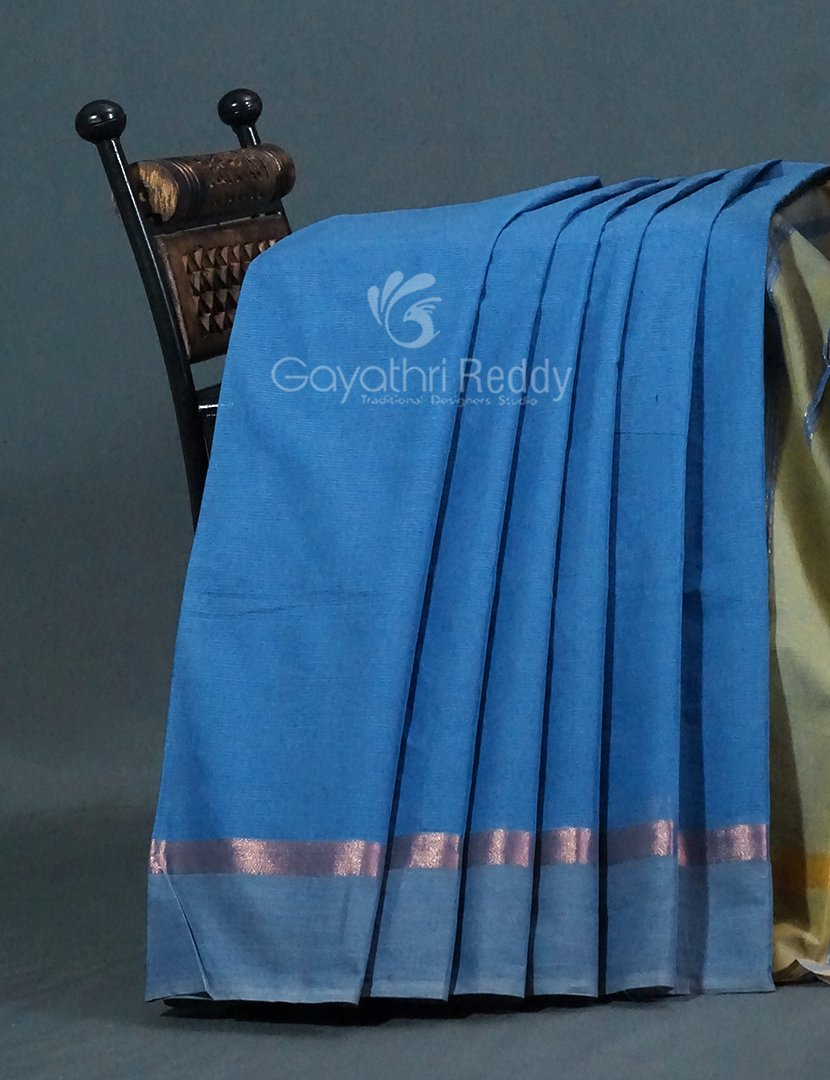 Dual Shades of Blue With Contrast Blouse Pure Mangalgiri Cotton By Gayathri Reddy Designer Studio | Grocsy