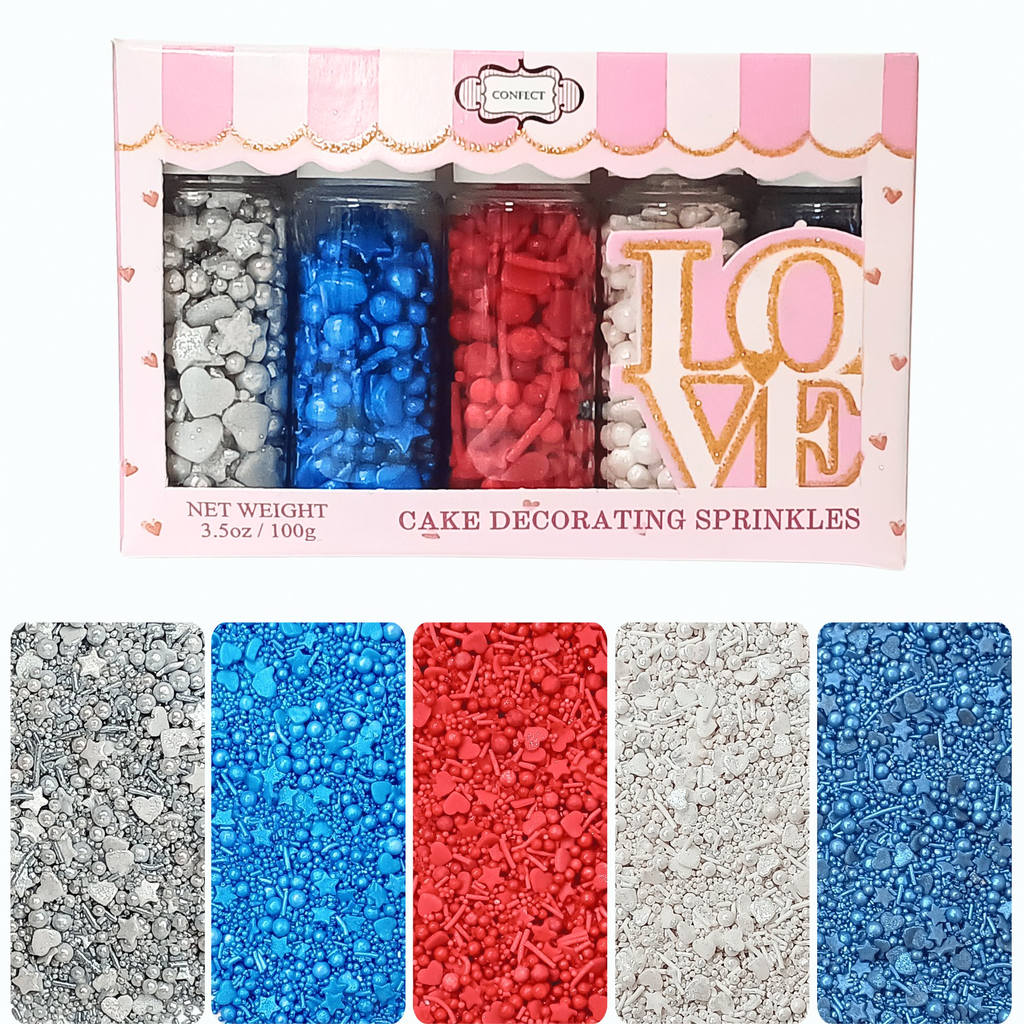 Confect Mix Red, White & Blue Sprinkles | Marvelous Mix Patriotic Sprinkles | Grocsy