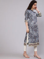 Aks Ethnic Motifs Printed Keyhole Neck Straight Kurta | Grocsy