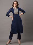 Saree Mall Navy Blue & Gold-Toned Embroidered Unstitched Dress Material | Grocsy