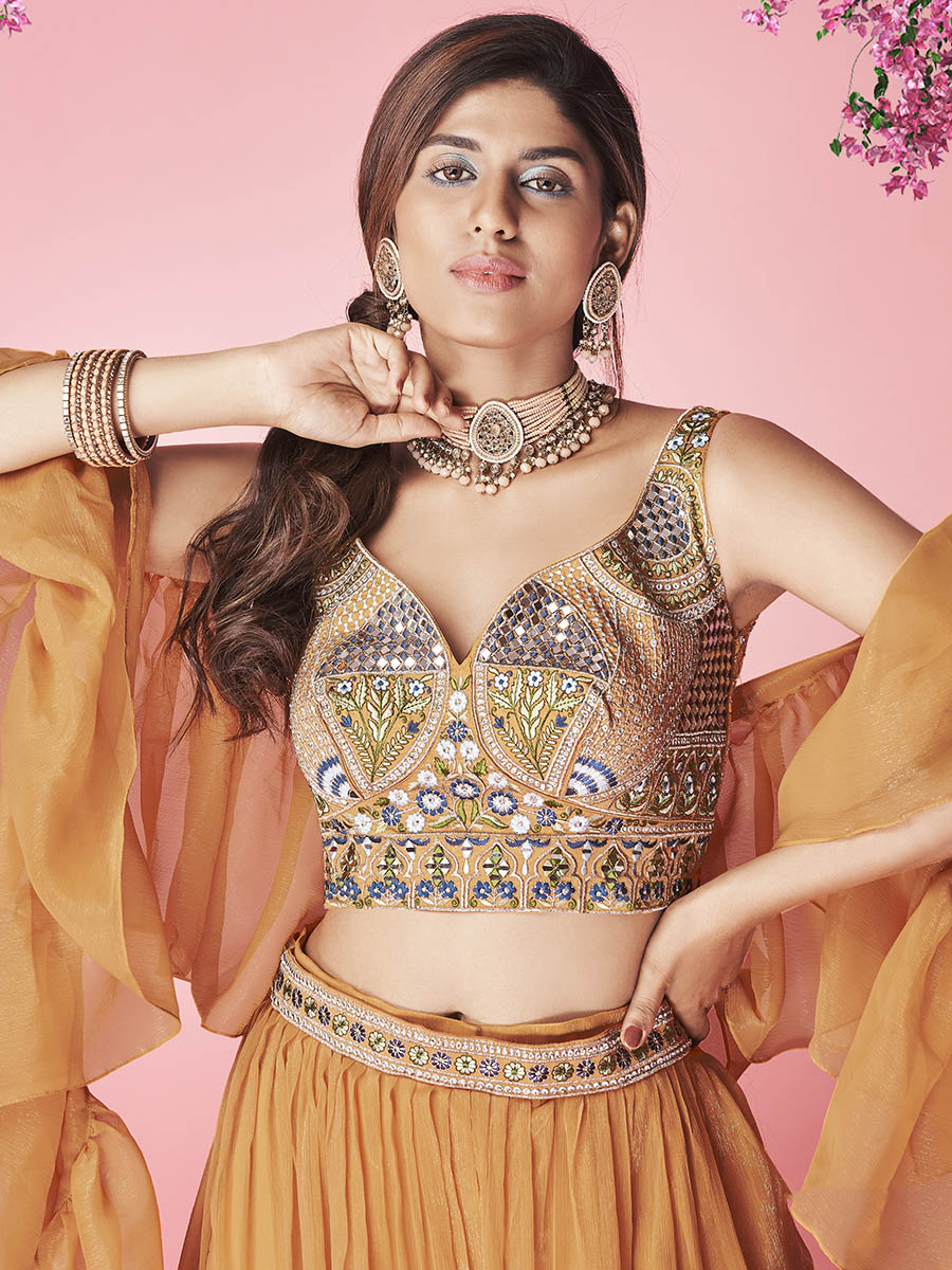 Myra Orange Art Silk Designer Lehenga | Grocsy