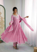 Teeya Creation Baby Pink Color Faux georgette Embroidery Work Wedding Wear Gown | Grocsy