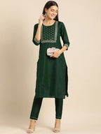 All About You Women Green Kurta with Trousers | Grocsy