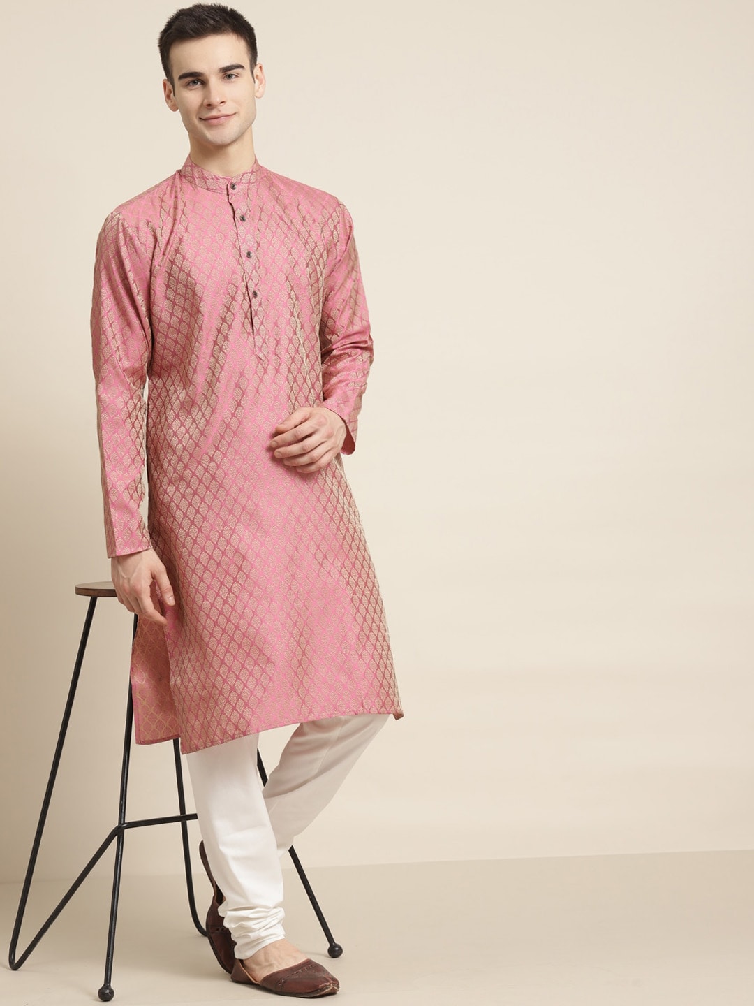 Sojanya Ethnic Motif Woven Design Mandarin Collar Straight Kurta With Churidar | Grocsy