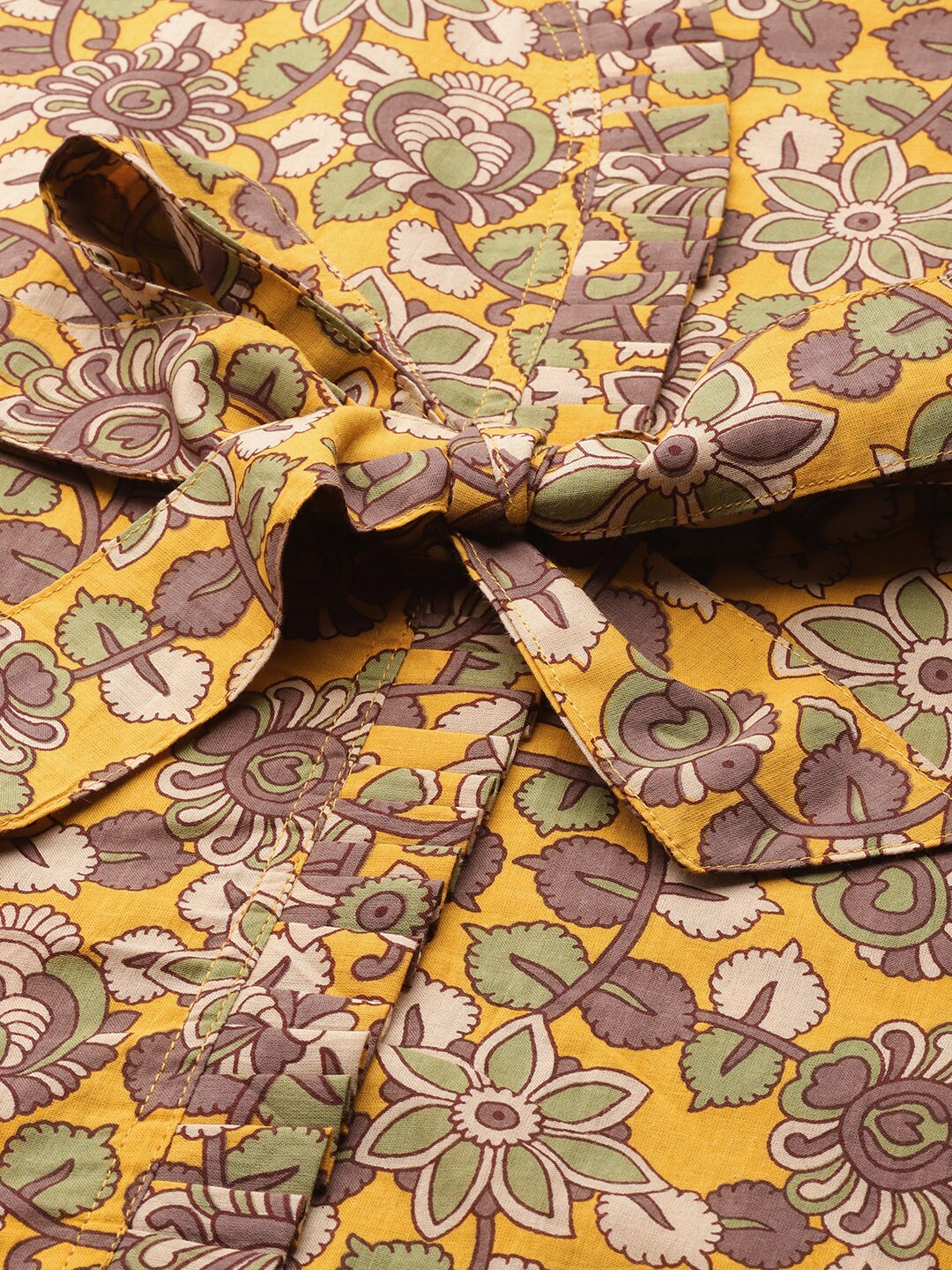 InWeave Mustard Kalamkari Print Co Ord Set With Belt | Grocsy