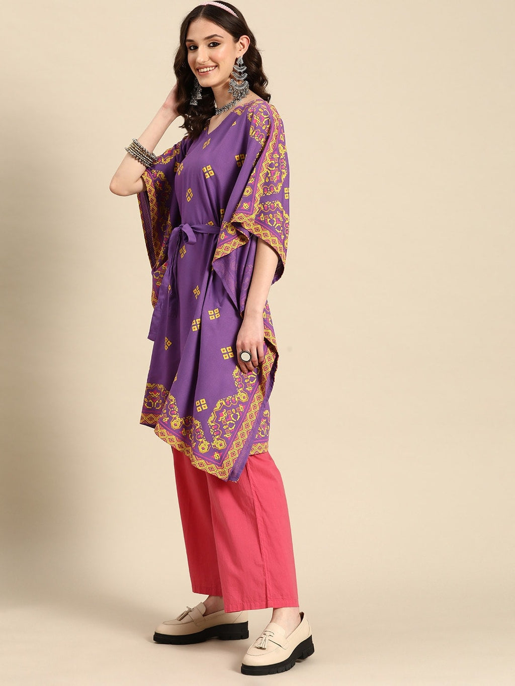 Sangria Women Ethnic Motifs Printed Kaftan Kurta | Grocsy