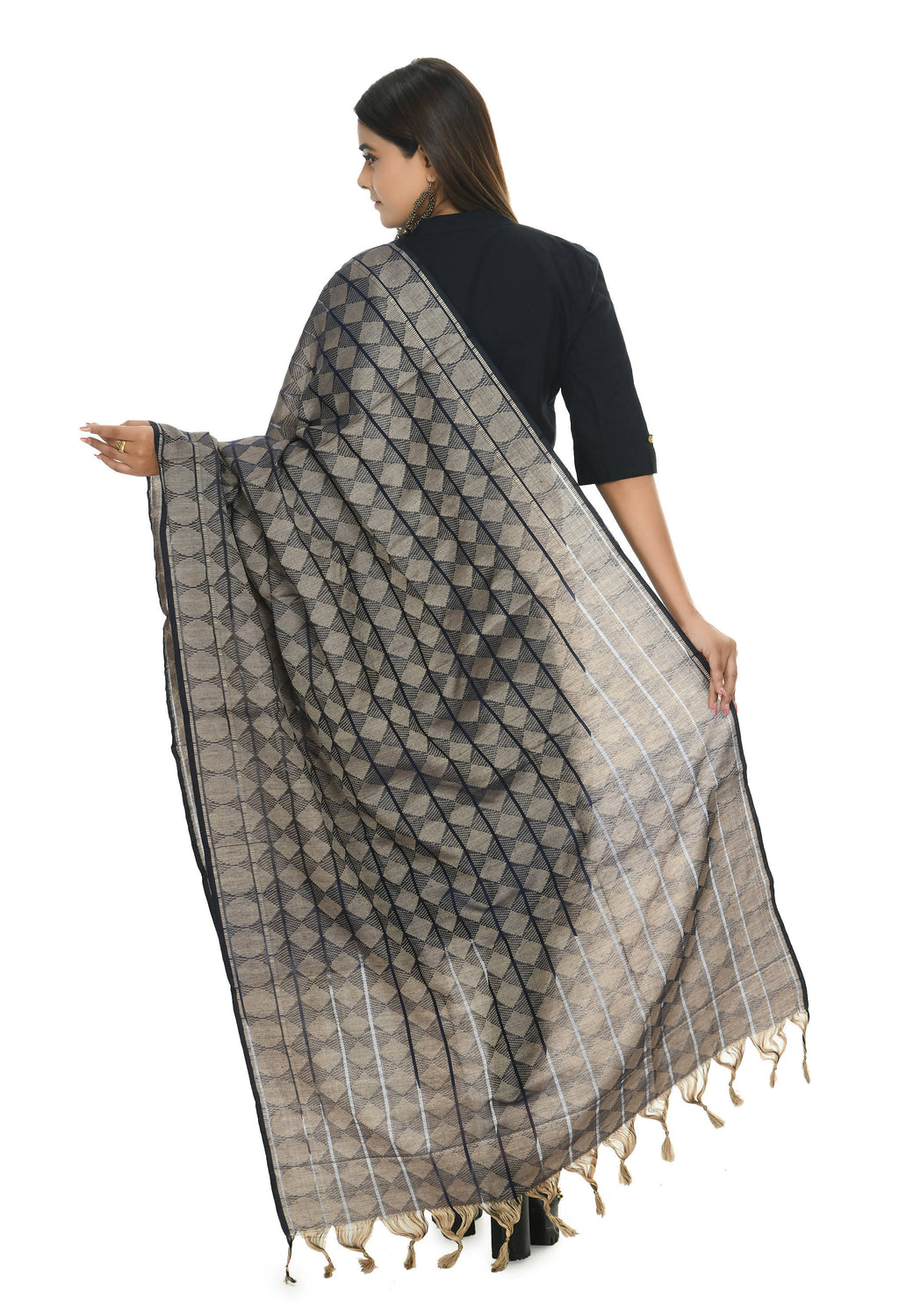 Mominos Fashion Moeza Beautiful Handloom Cotton Navy Blue Dupatta | Grocsy
