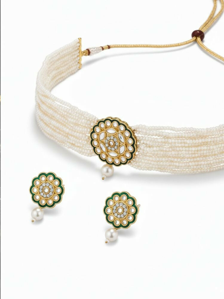 NVR Women Gold Plated White Kundan Jewellery Set | Grocsy