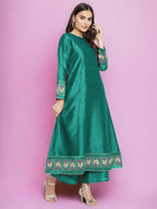 Ahalyaa Women Sea Green Printed Gotta Patti Kurti with Palazzos & Dupatta - Sea Green | Grocsy