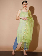 Myshka Women Green Printed Kurta & Trousers With Dupatta | Grocsy