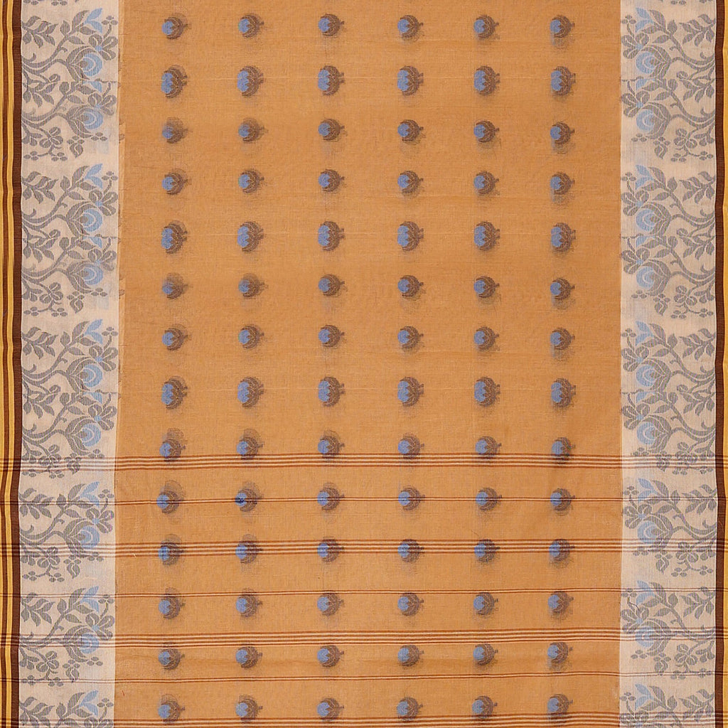 Exclusive Collection 100% Pure Cotton Biege Tant Saree With Hand Weaving Work | Grocsy