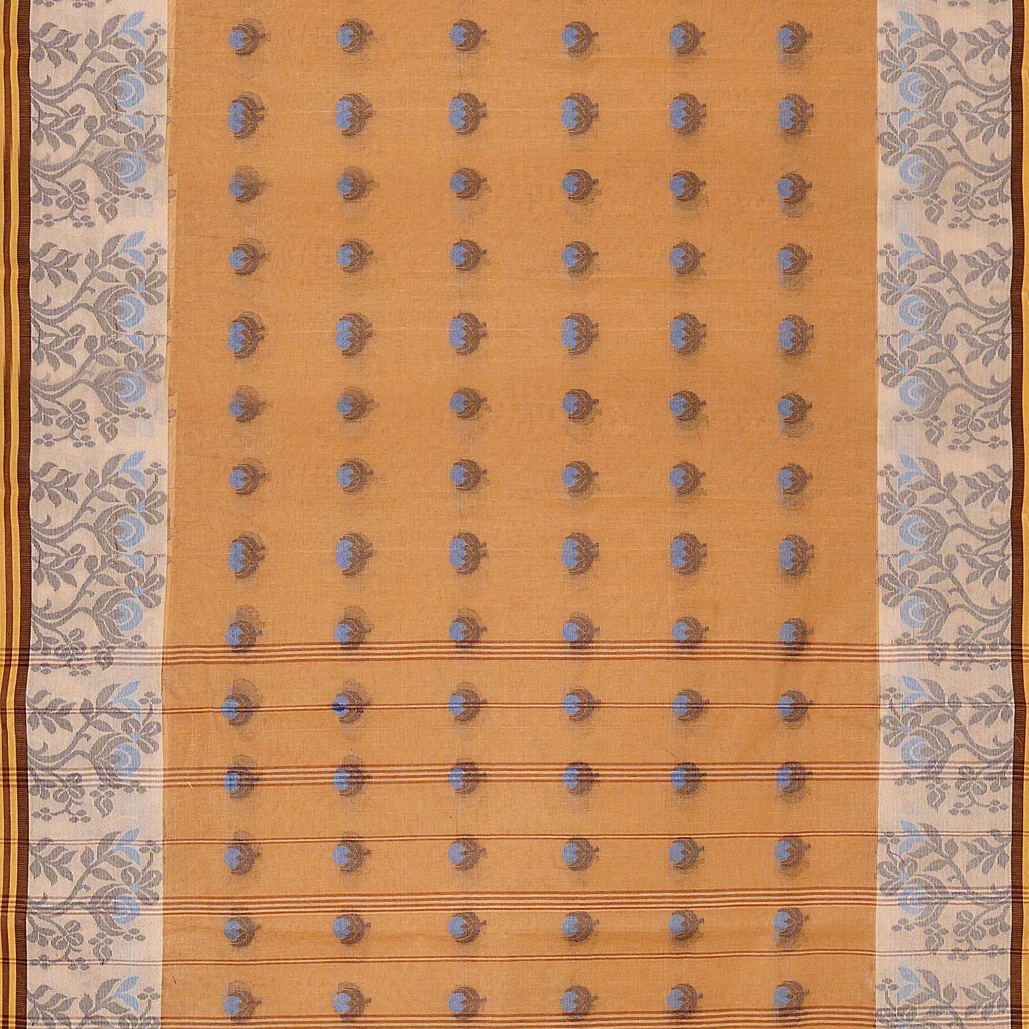 Exclusive Collection 100% Pure Cotton Biege Tant Saree With Hand Weaving Work | Grocsy