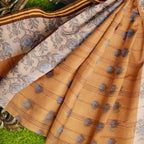 Exclusive Collection 100% Pure Cotton Biege Tant Saree With Hand Weaving Work | Grocsy
