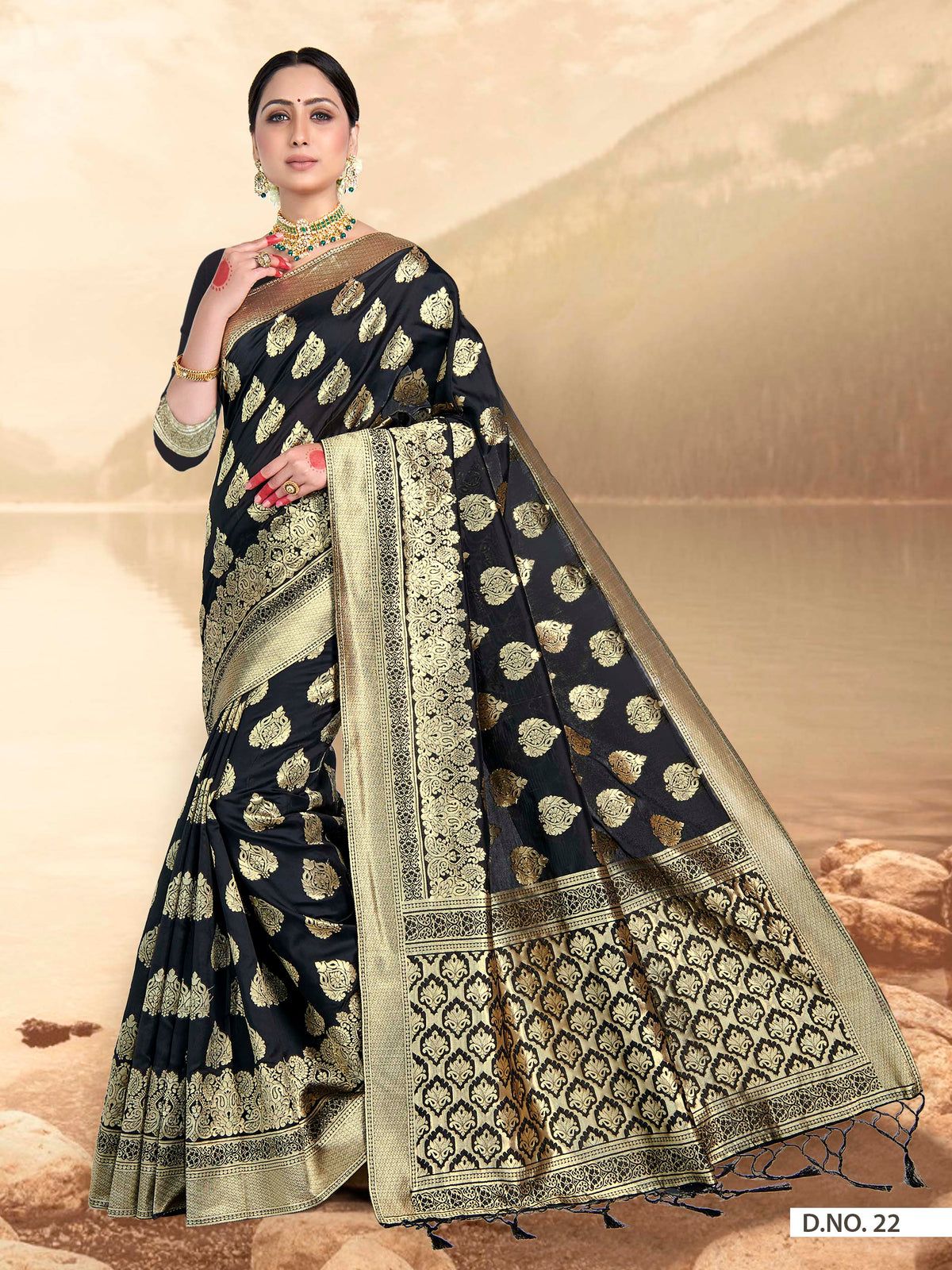 Vardha Black Woven Zari Banarasi Saree | Grocsy