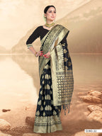Vardha Black Woven Zari Banarasi Saree | Grocsy