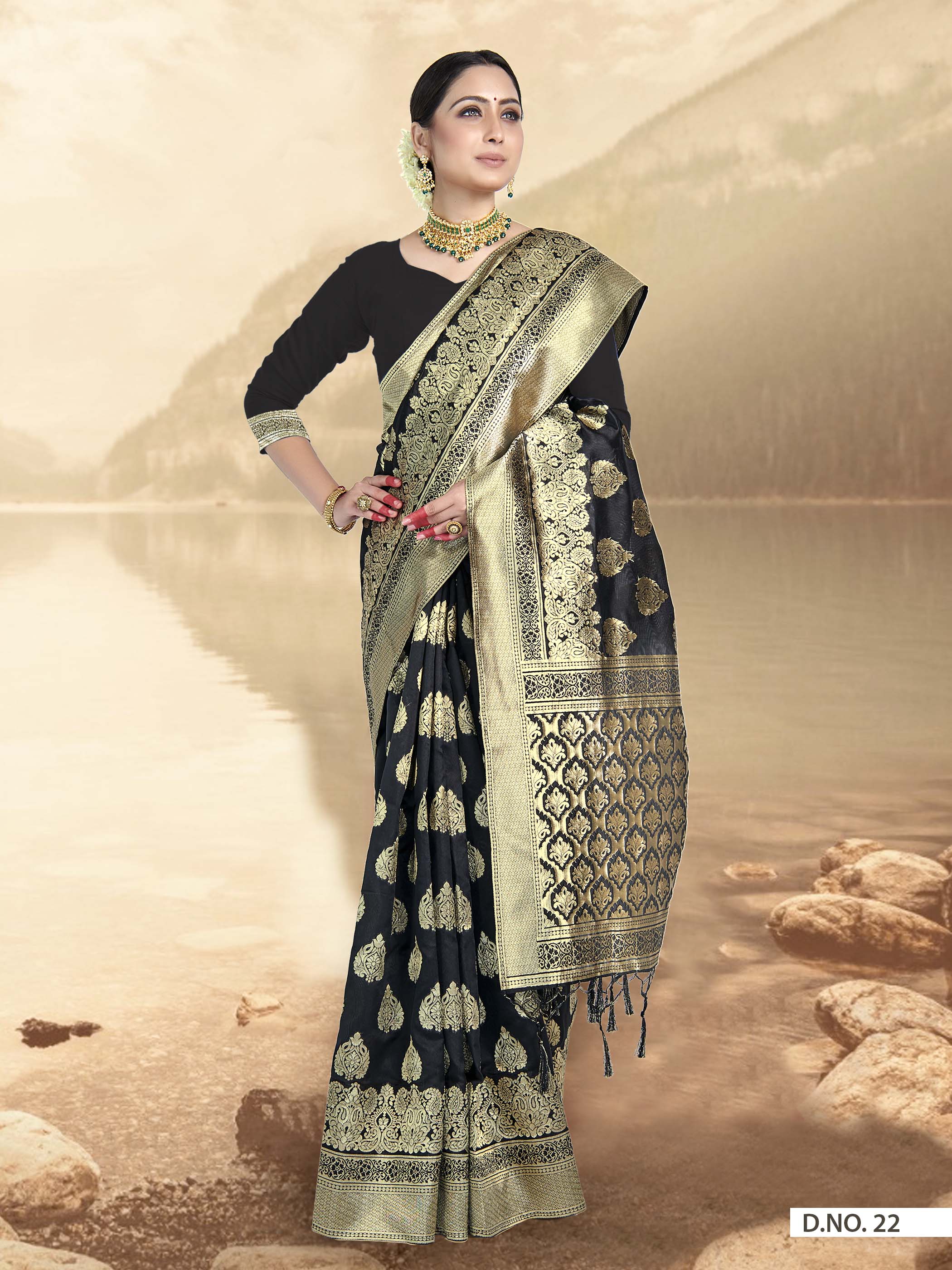 Vardha Black Woven Zari Banarasi Saree | Grocsy