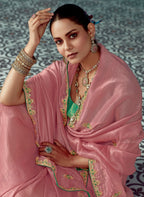 Anaita Pink Embroidery Work Saree With Jacquard Work Blouse Piece | Grocsy