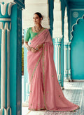 Anaita Pink Embroidery Work Saree With Jacquard Work Blouse Piece | Grocsy