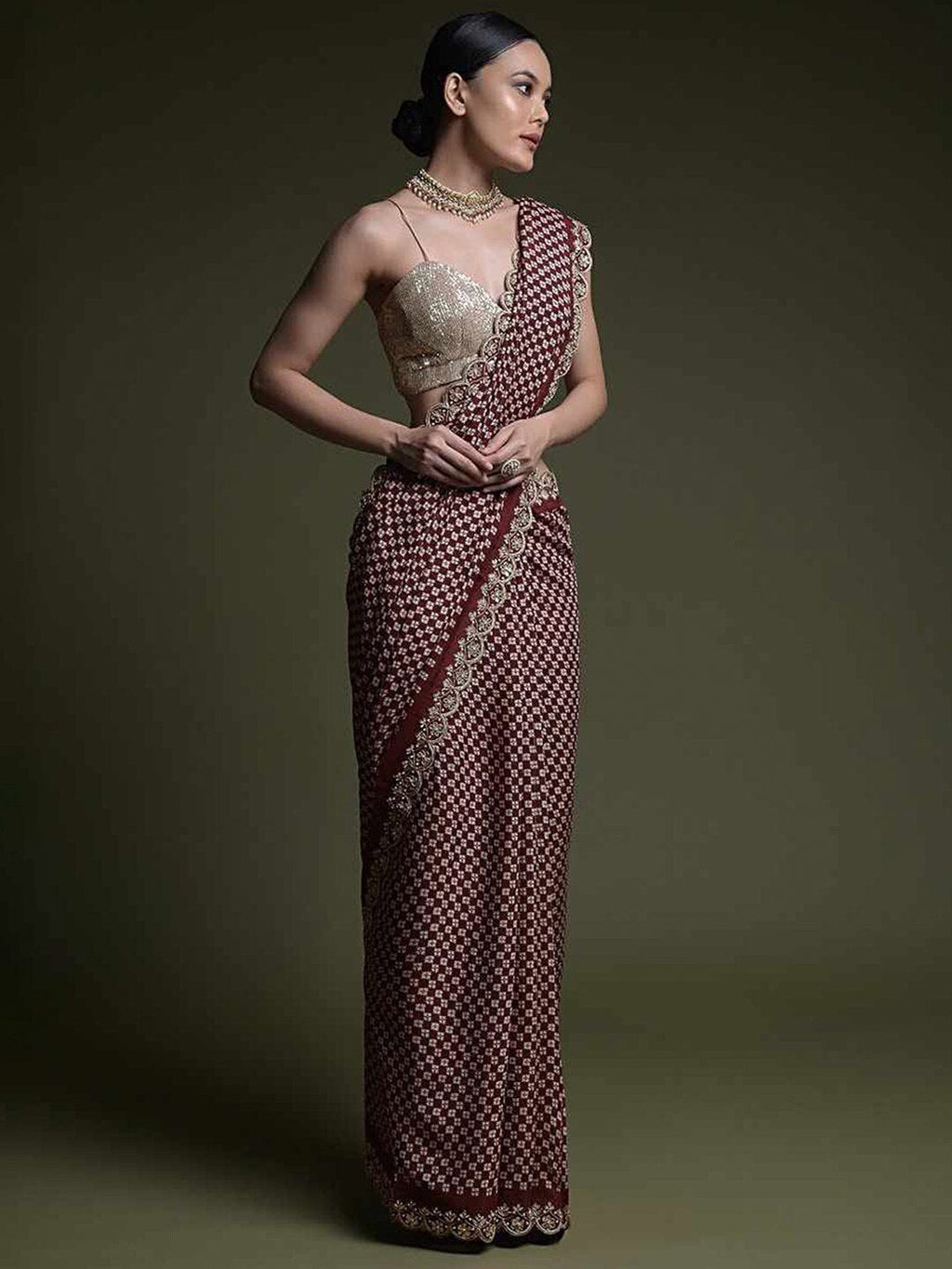 Sangria Ethnic Motifs Printed Embellished Saree | Grocsy