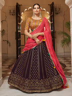 Myra Purple and Mustard Yellow Georgette Designer Lehenga Choli | Grocsy