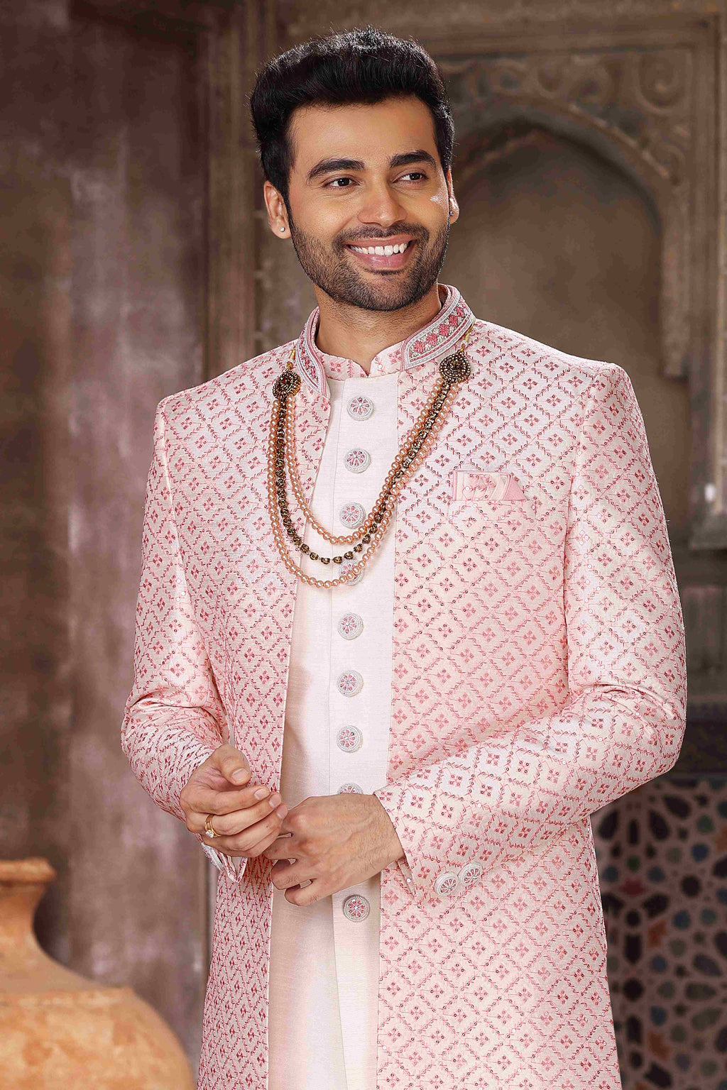 Raivat Ethnic Art Silk Embroidery Work 3 Pcs Indo Jacket Set In Cream Colour | Grocsy