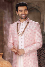 Raivat Ethnic Art Silk Embroidery Work 3 Pcs Indo Jacket Set In Cream Colour | Grocsy